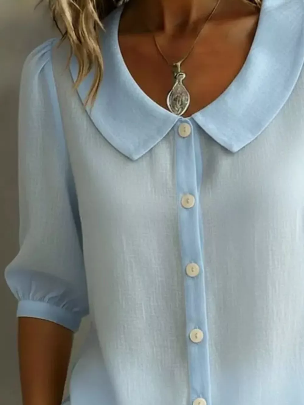 Full Size Peter Pan Collar Button Up Shirt Plus Size, image 12