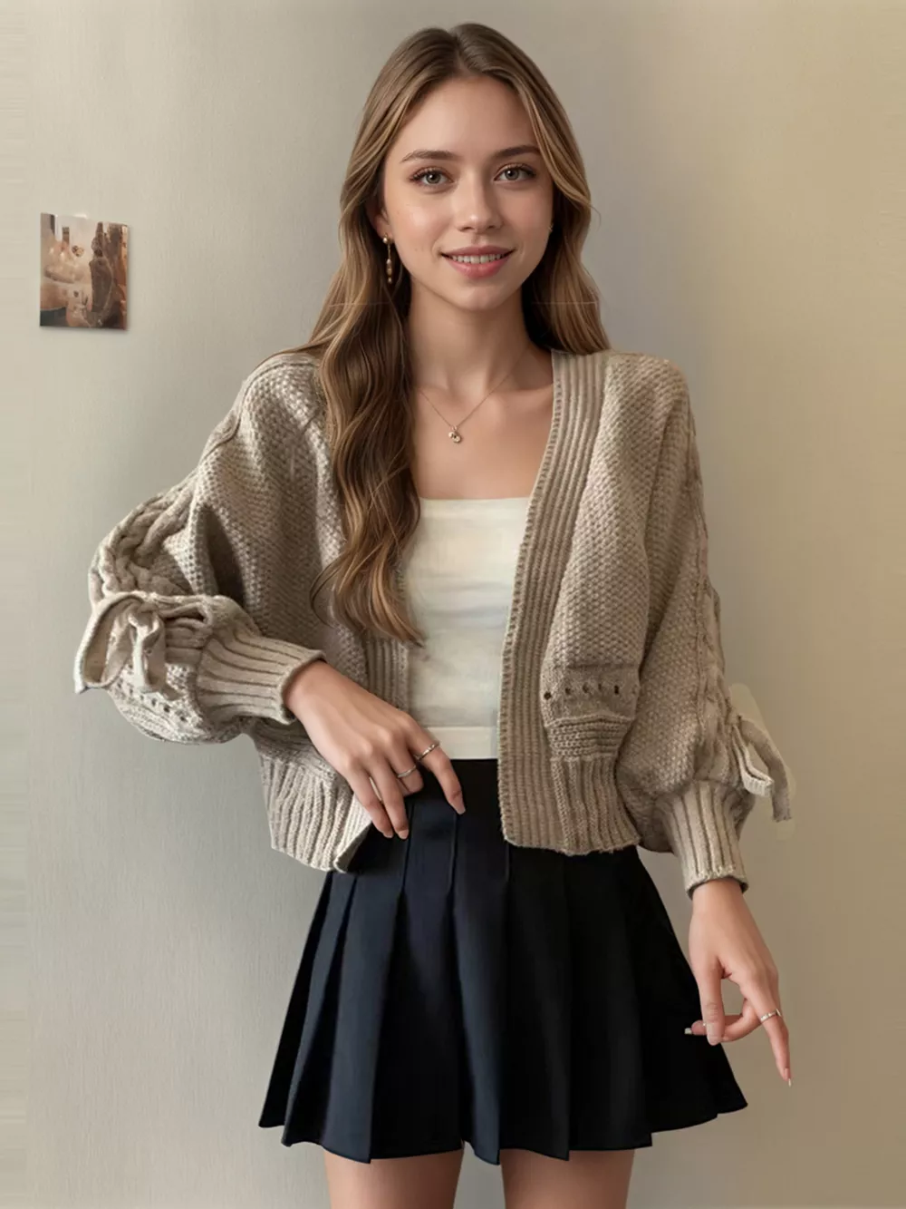Chunky Knit Long Sleeve Tie Cardigan, image 3