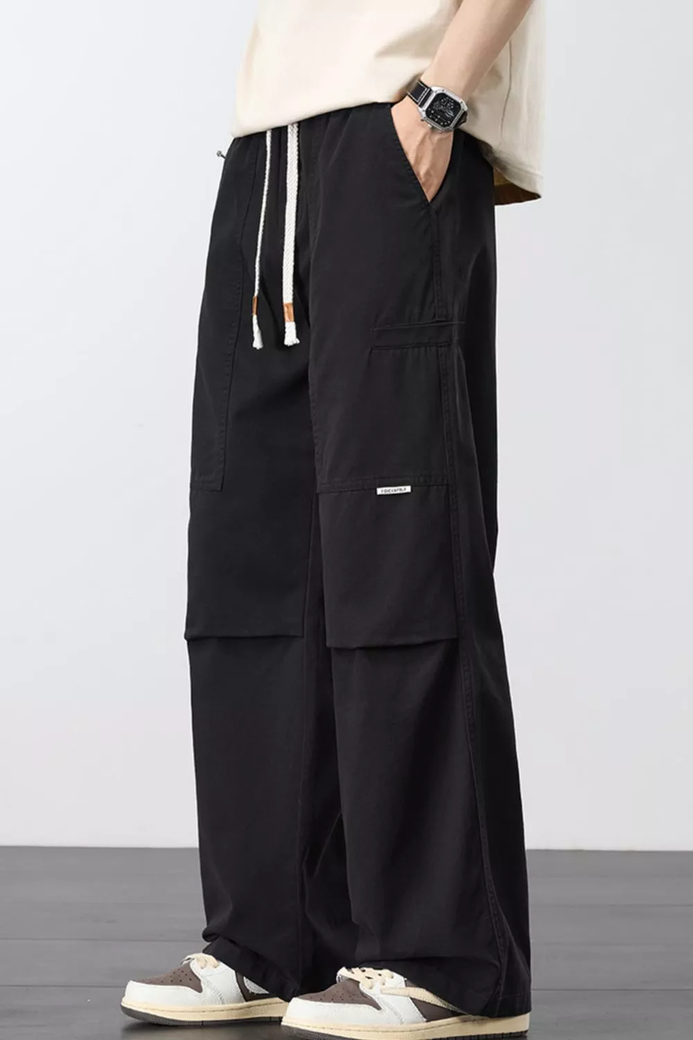 Men's Plus Size Loose Fit Cargo Pants with Drawstring, image 5