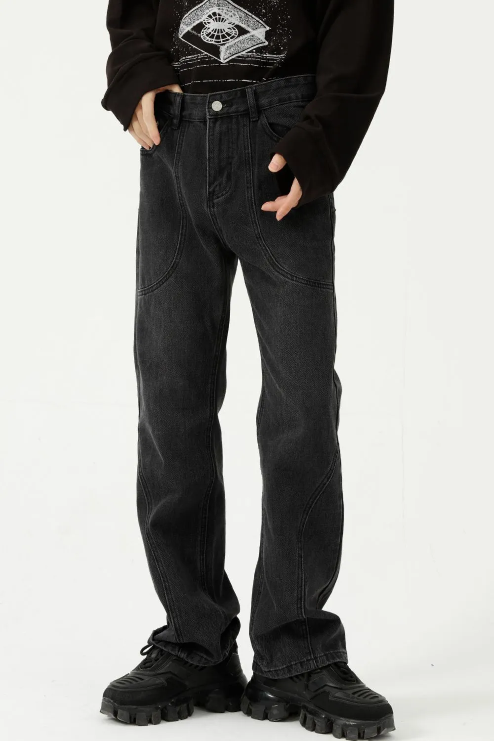 Straight-Leg Jeans with Stitch Detail, image 2