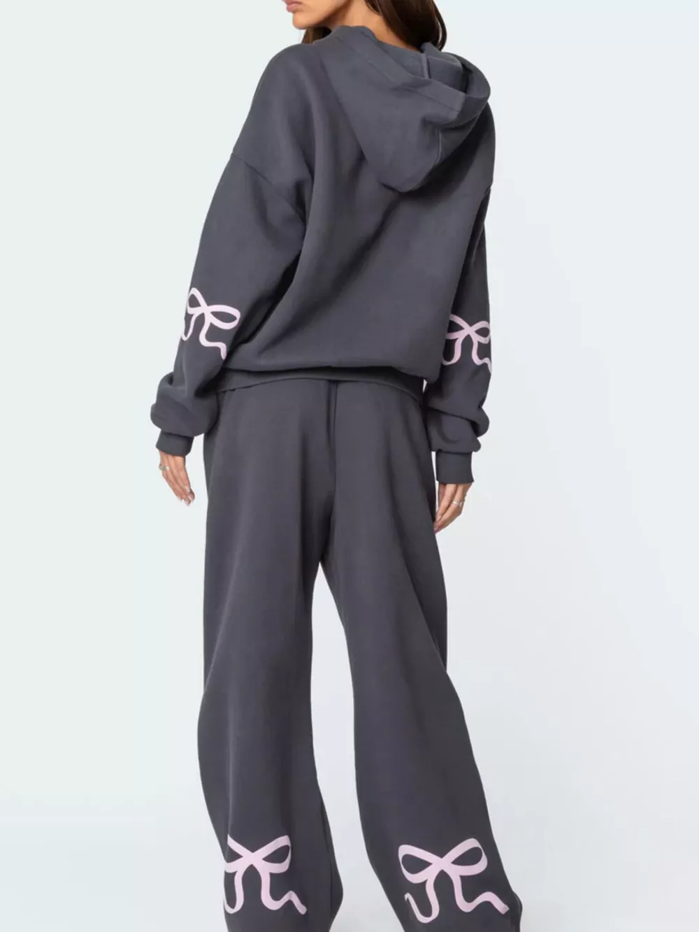 Bow and Heart Dropped Shoulder Hoodie and Pants Set, image 11