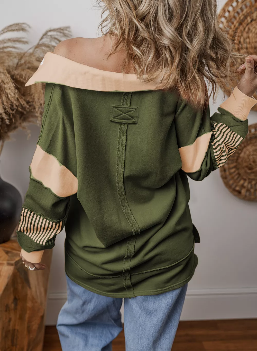 Color Block Striped Johnny Collar Sweatshirt, image 11