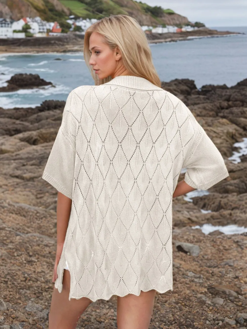 Button Down Eyelet Collared Neck Knit Shirt, image 20