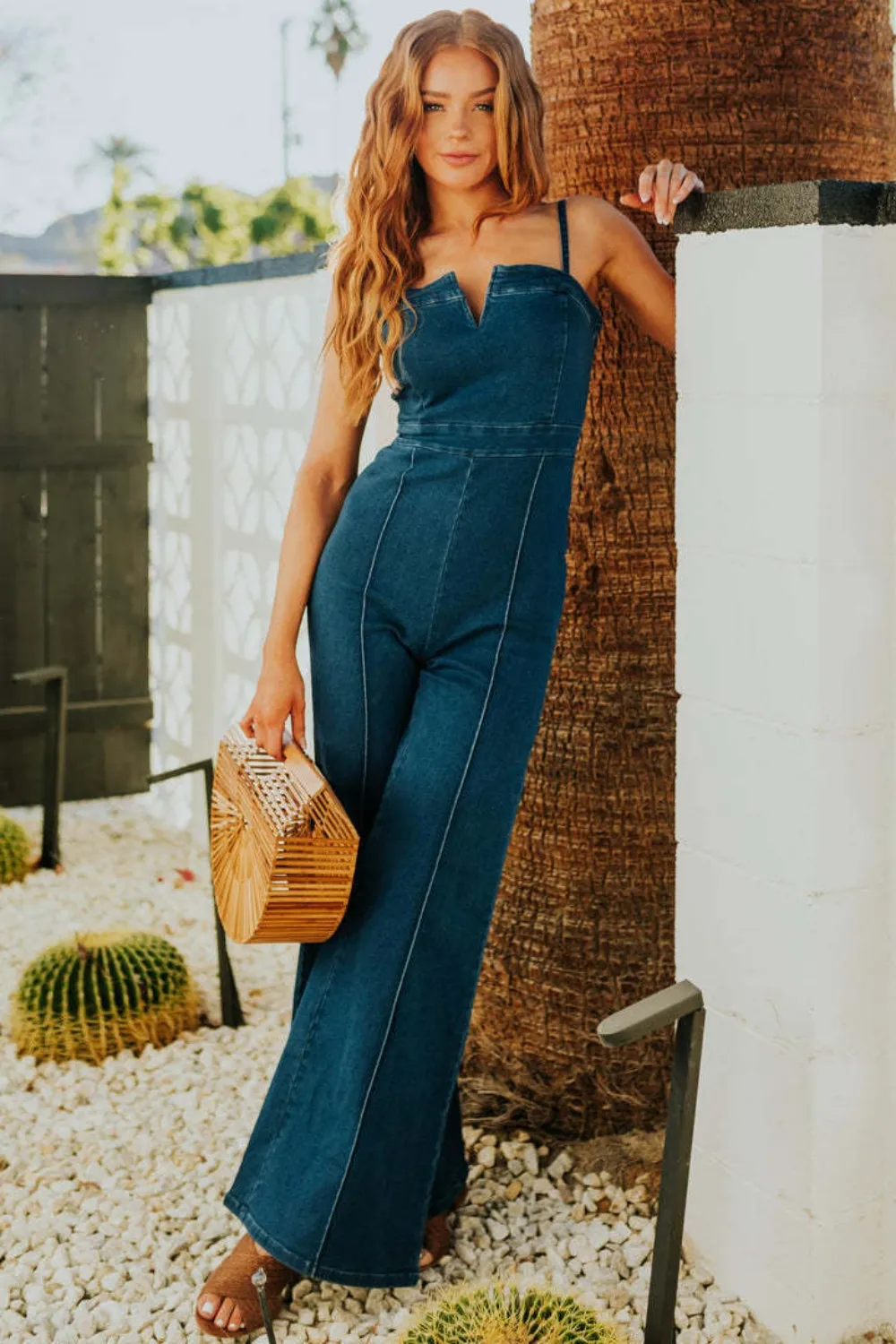 Spaghetti Strap Wide Leg Denim Jumpsuit, image 2