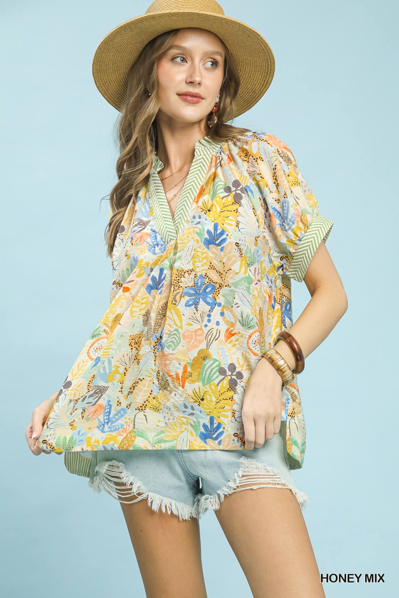 Mix Boho Printed V-Neck Top