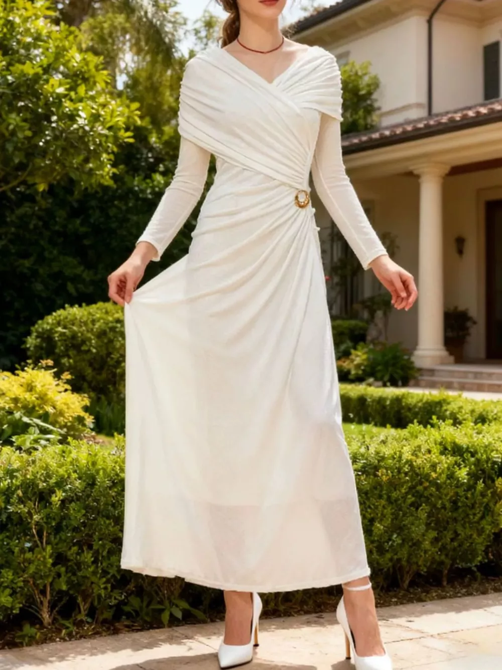 Ruched Draped Long Sleeve Maxi Dress, image 3