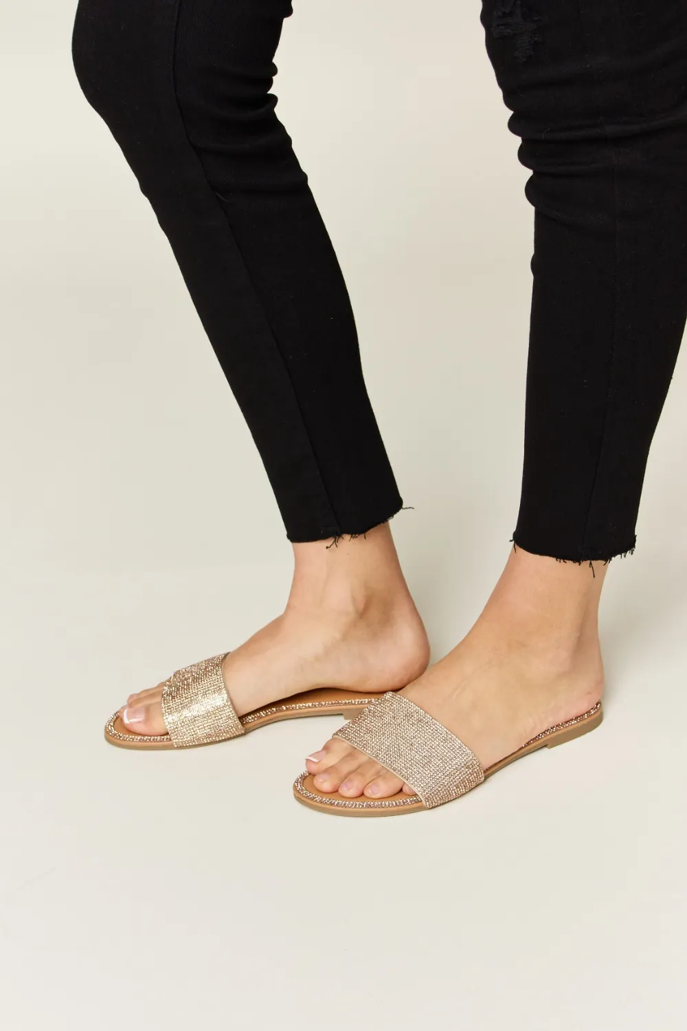 Rhinestone Open Toe Flat Sandals, image 4