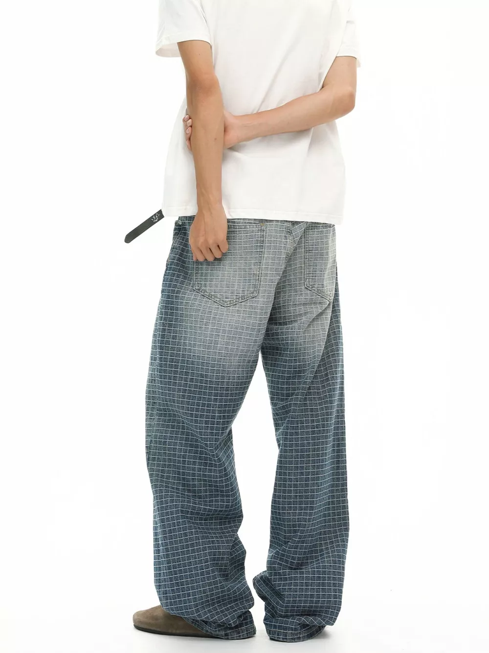 Men's Plaid Relaxed Fit Jeans, image 7