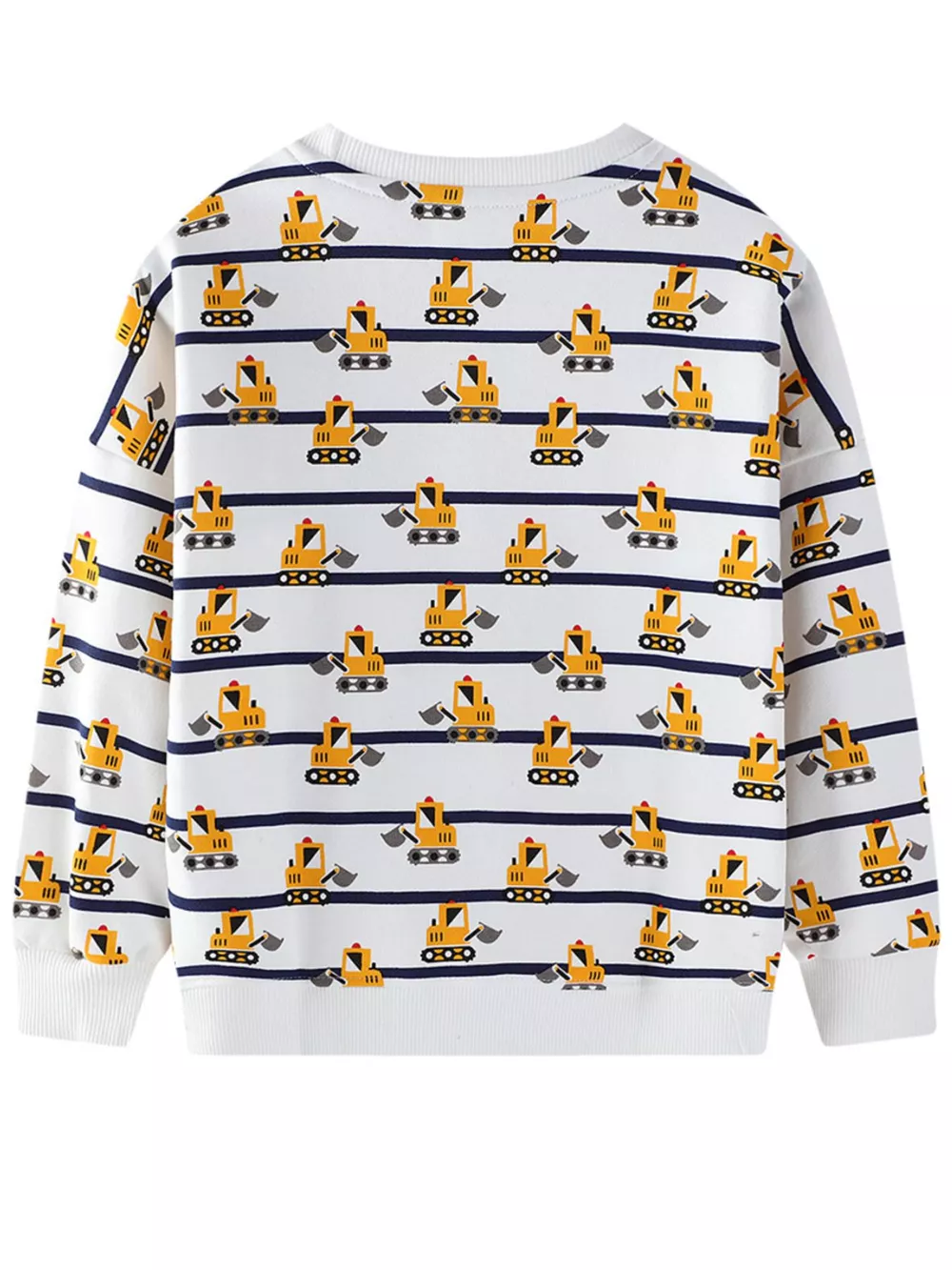 Children's Excavator Print Striped Crew Neck Sweatshirt, image 2