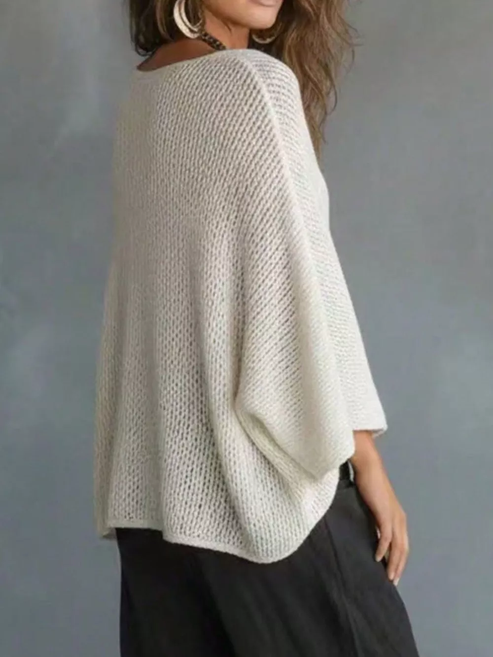 V-Neck Batwing Sleeve Sweater, image 3
