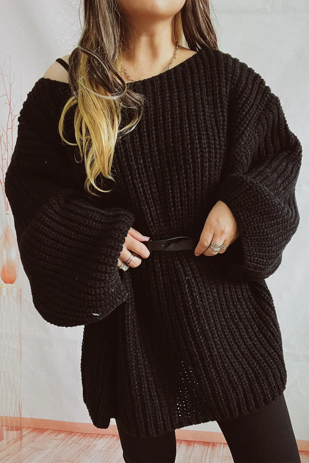 Boat Neck Dropped Shoulder Mini Sweater Dress, image 15