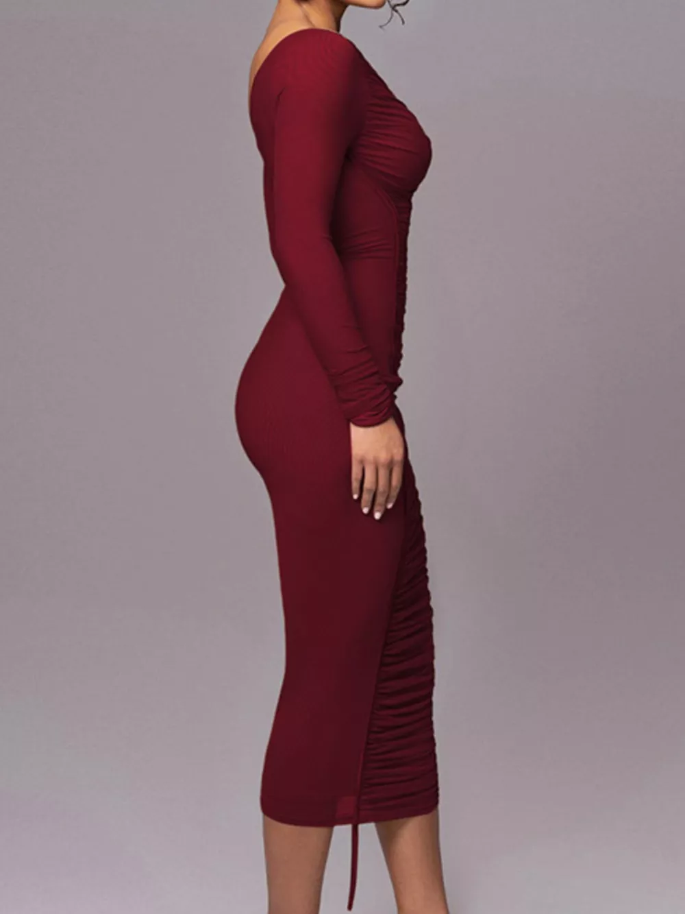One-Shoulder Ruched Bodycon Midi Dress, image 5