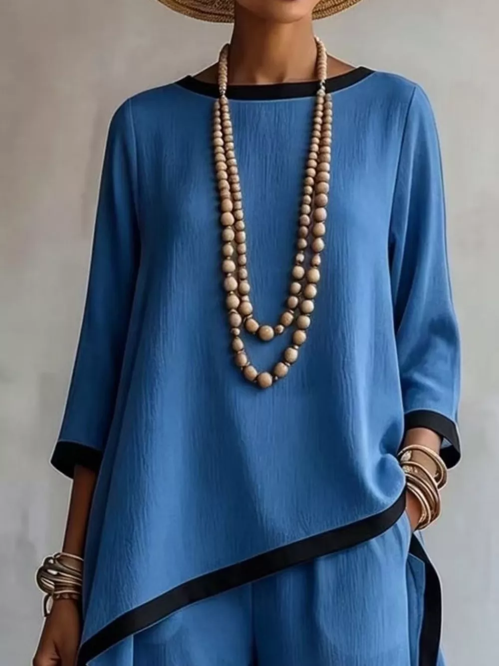 Full Size Contrast Trim High-Low Top and Pants Set Plus Size, image 14