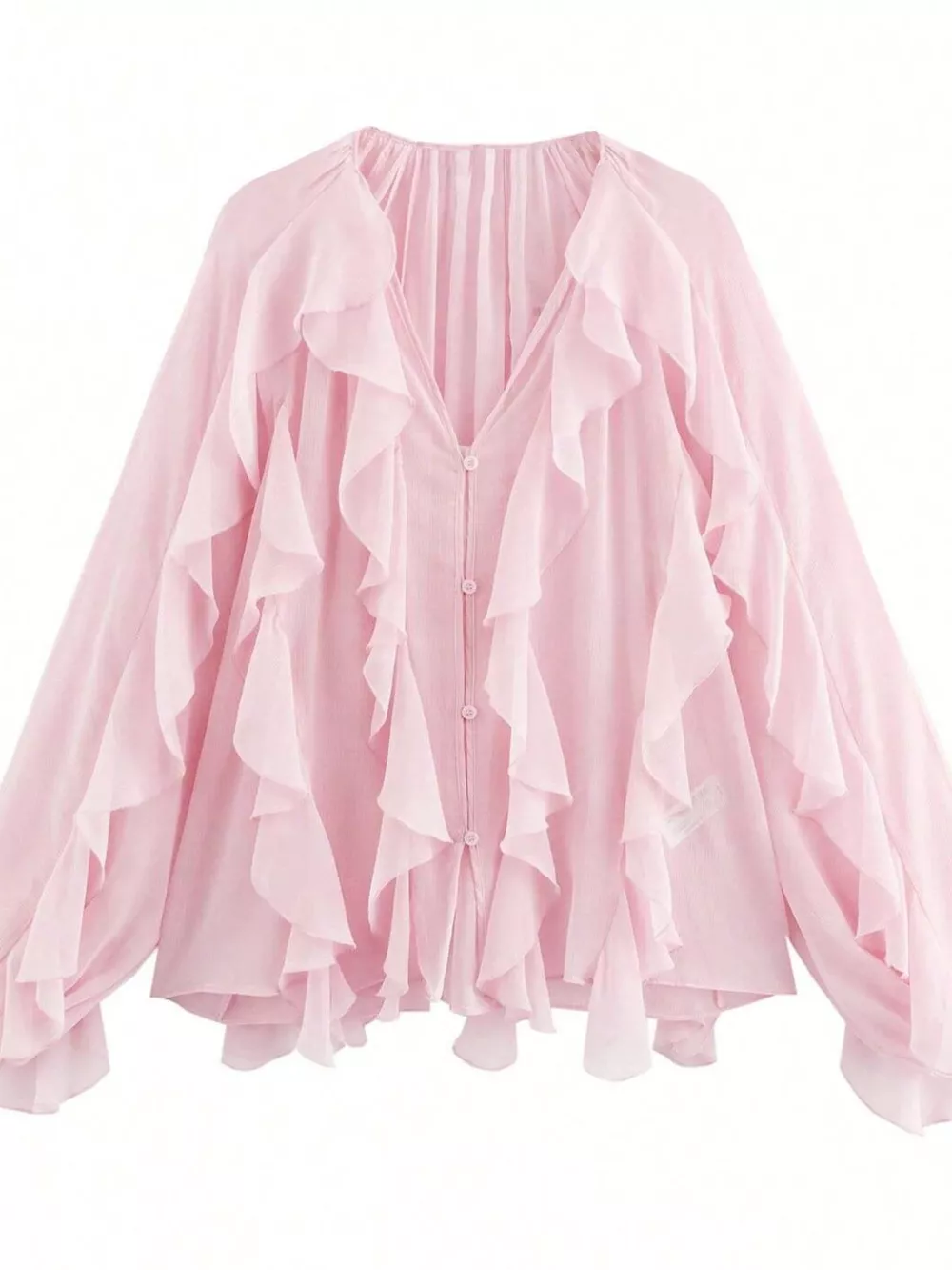 Ruffled Sheer Long Sleeve Blouse, image 12
