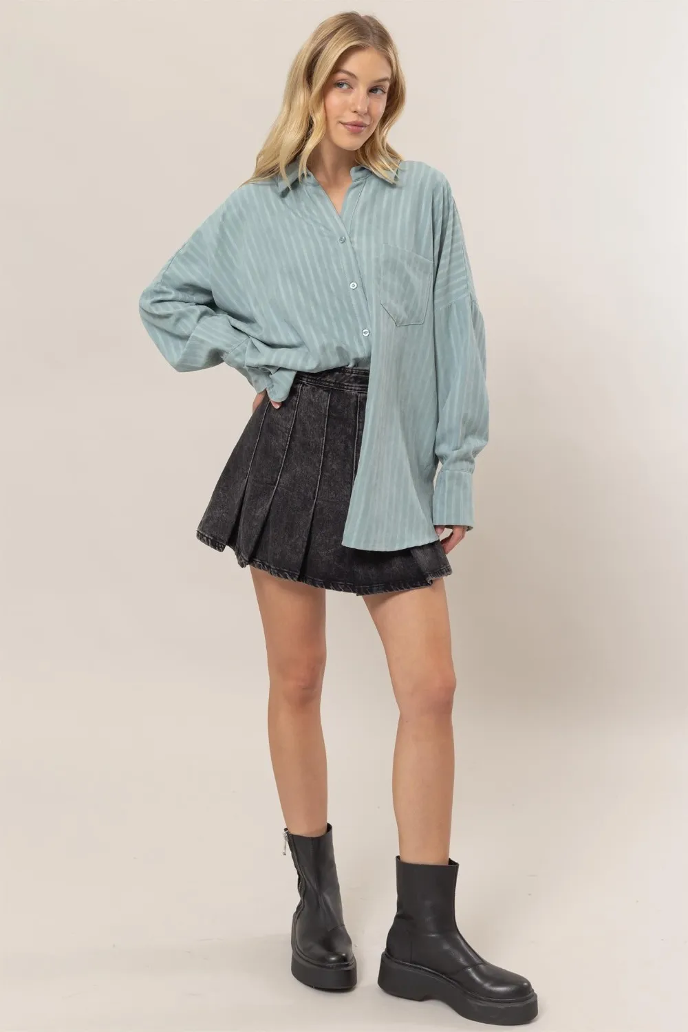 Stripe Button Down Long Sleeve Oversized Shirt, image 4