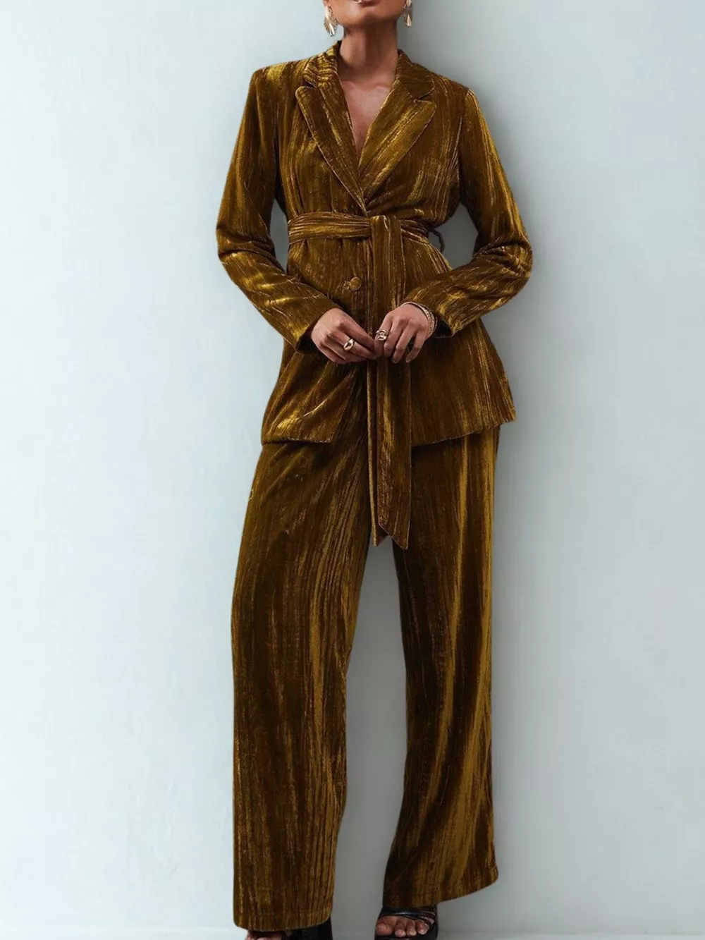 Velvet Lapel Collar Blazer & Pants Set, image 10
