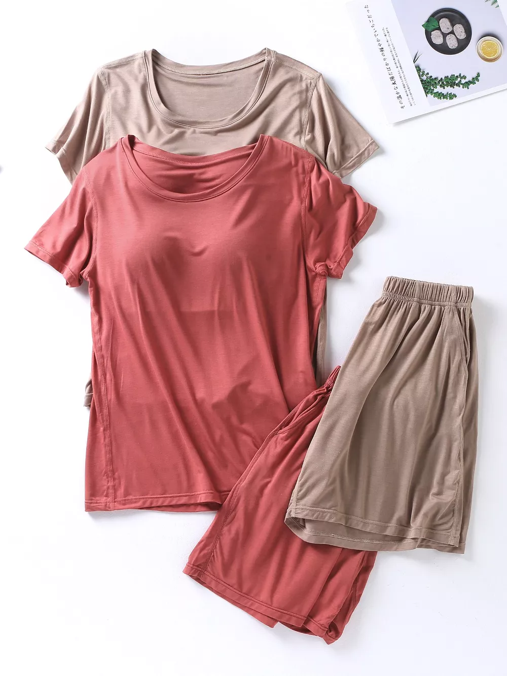 Plus Size Padded Round Neck Modal T-Shirt and Shorts Set, image 6