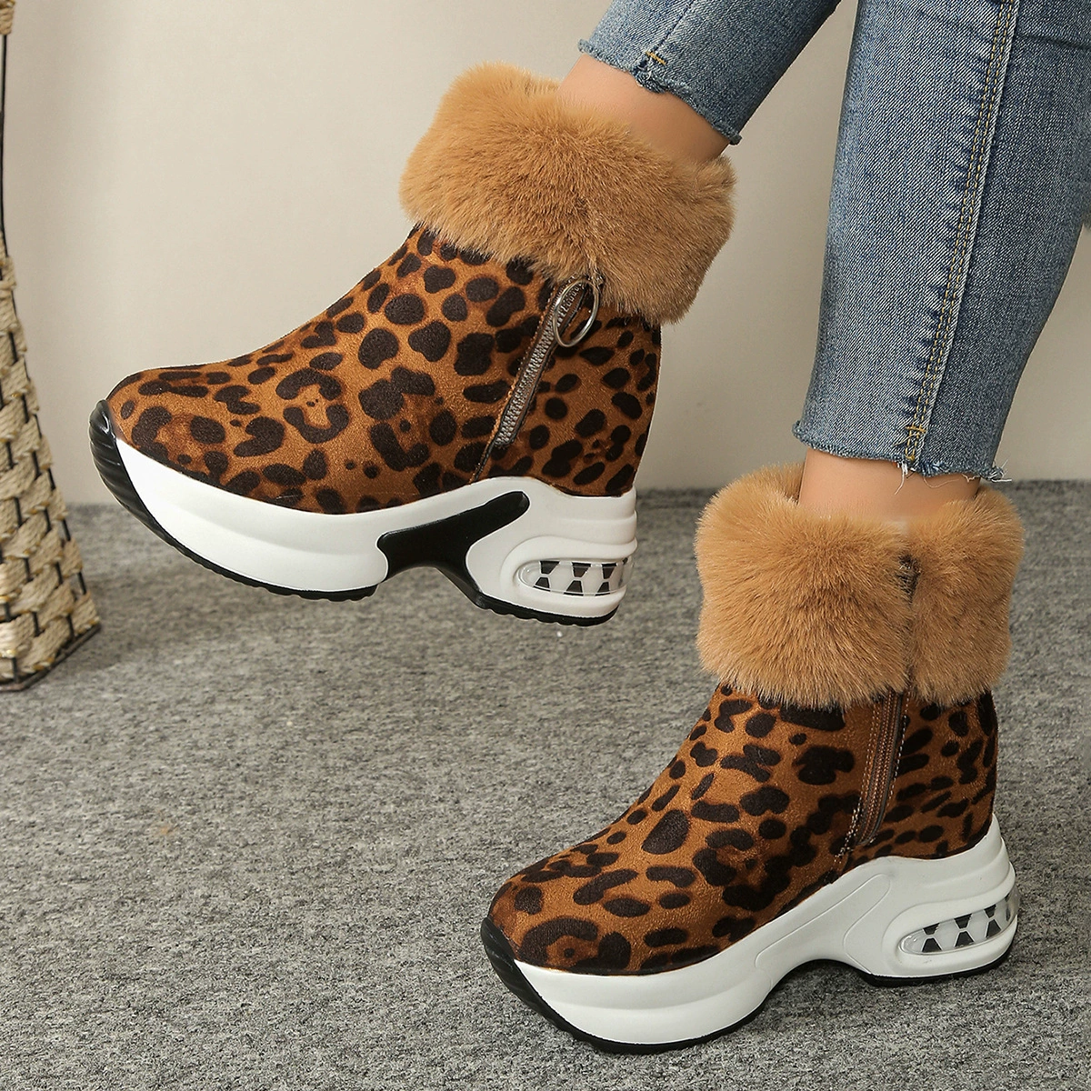 Fuzzy Side Zipper Platform Ankle Boots, image 12