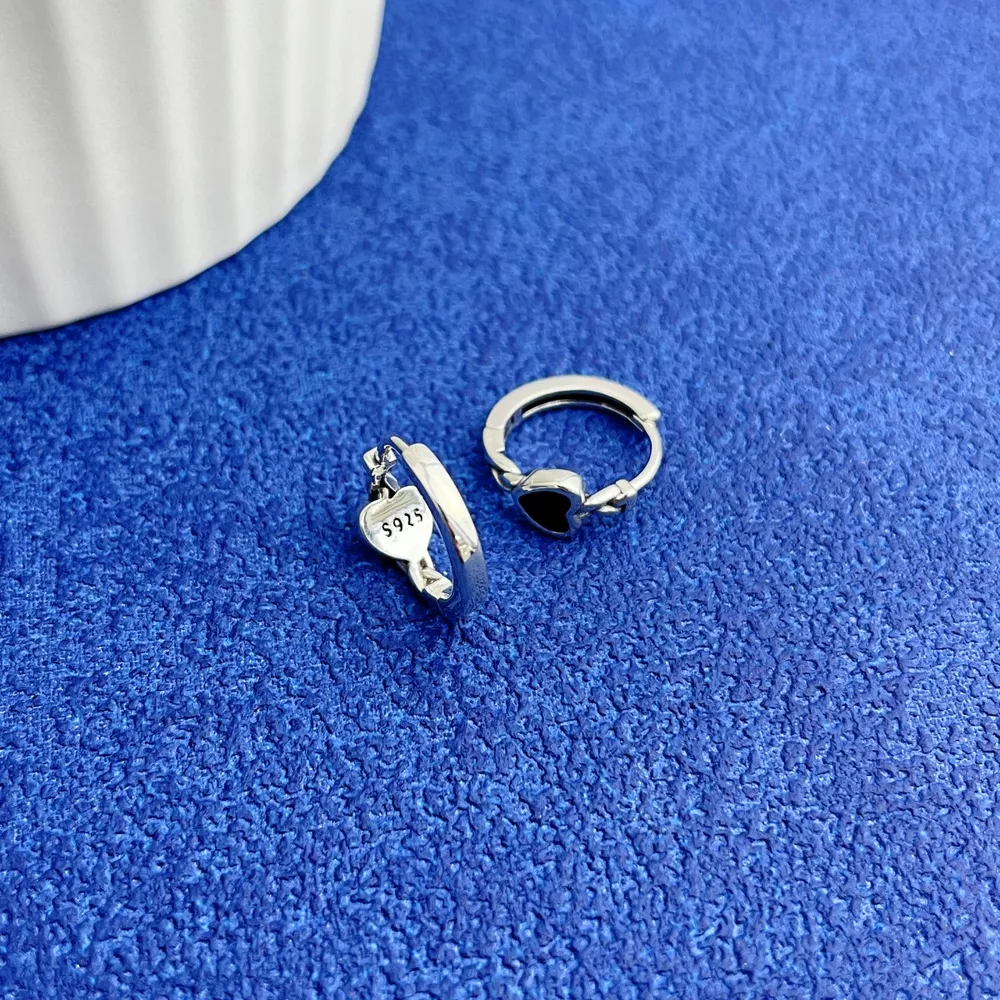 925 Sterling Silver Heart Hoop Earrings, image 2