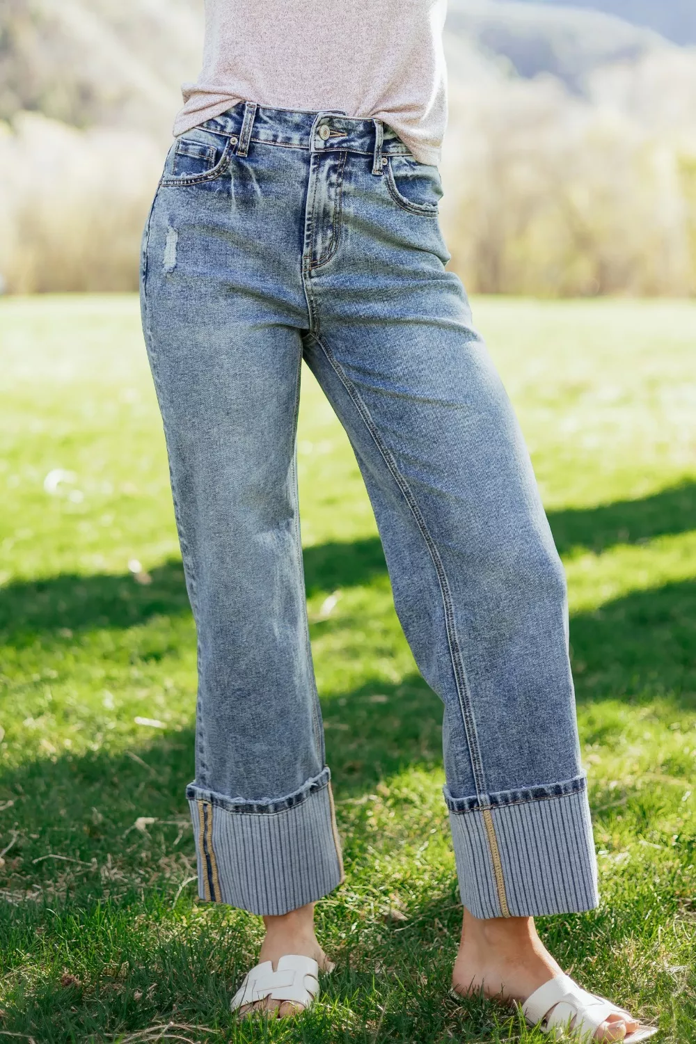 Cuffed Straight Loose Jeans, image 3