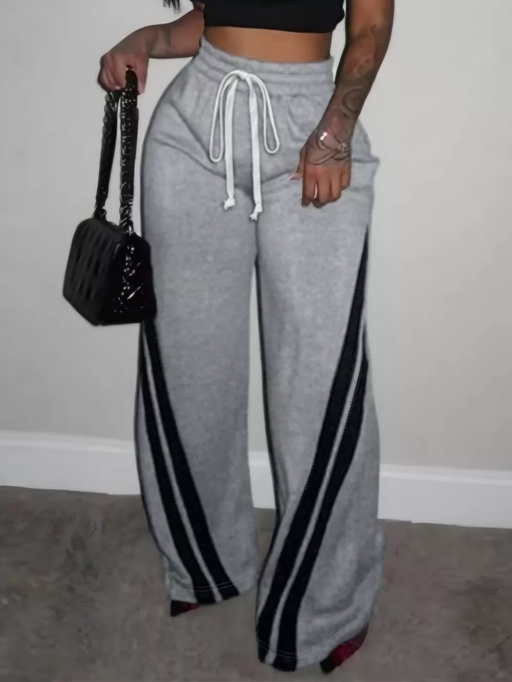 Plus Size Striped Contrast Wide Leg Pants, image 3
