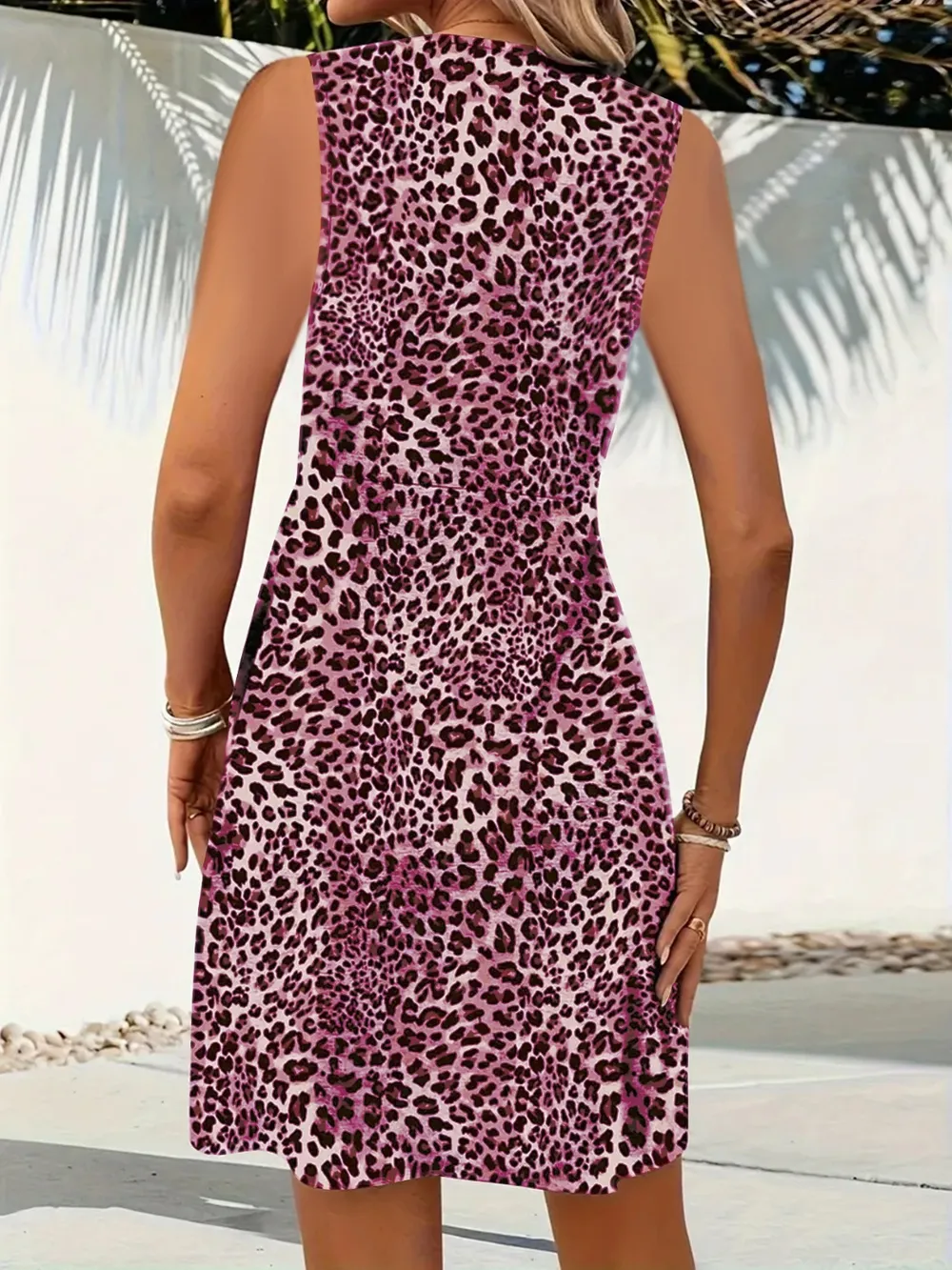 Leopard V-Neck Sleeveless Mini Dress, image 6