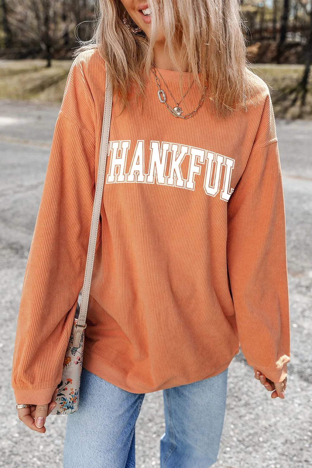 THANKFUL Round Neck Long Sleeve Sweatshirt, image 2