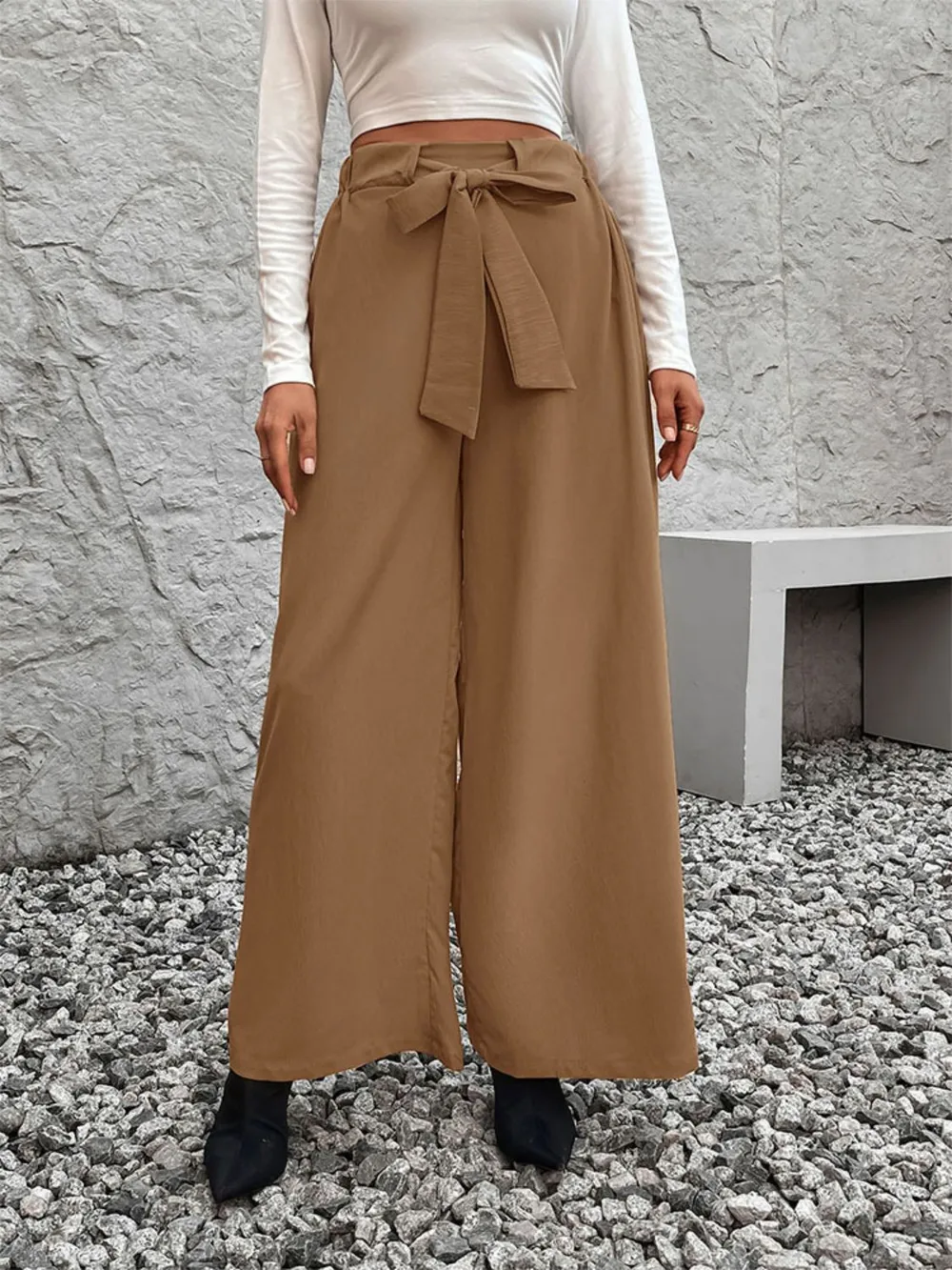 Tied High Waist Wide Leg Pants, image 3