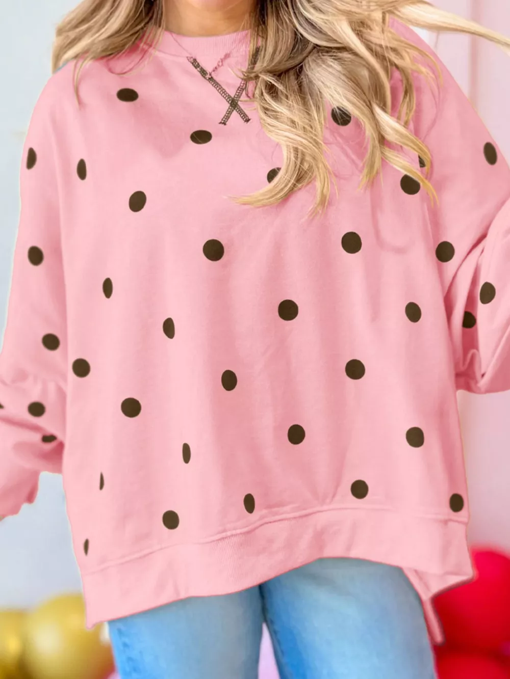 Side Slit Polka Dot Oversized Sweatshirt, image 9