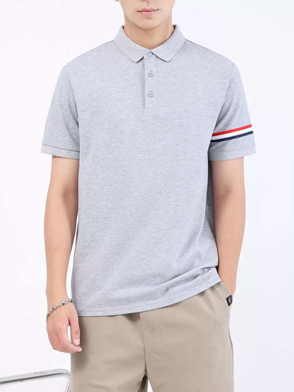 Men's Plus Size Striped Trim Casual Polo, image 5