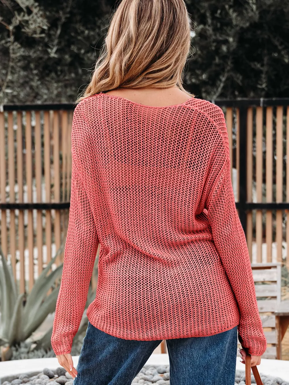 Crochet Hollow Out Long Sleeve Knit Top, image 3