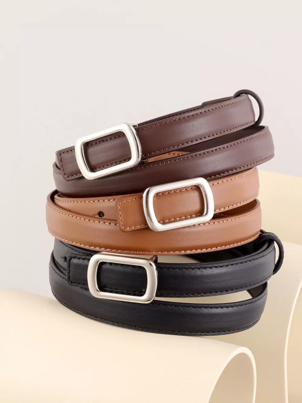 Leather Skinny Belt with Buckle, image 2
