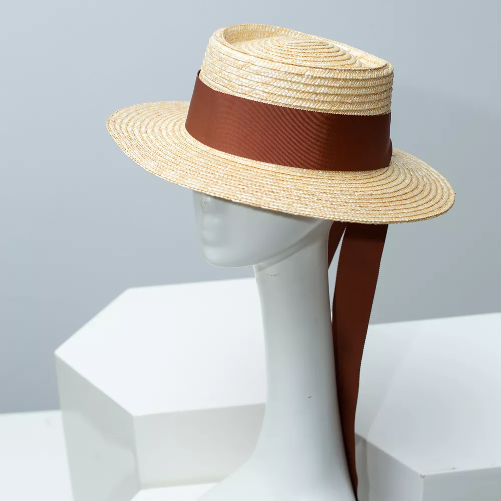 Straw Boater Hat with Ribbon, image 2