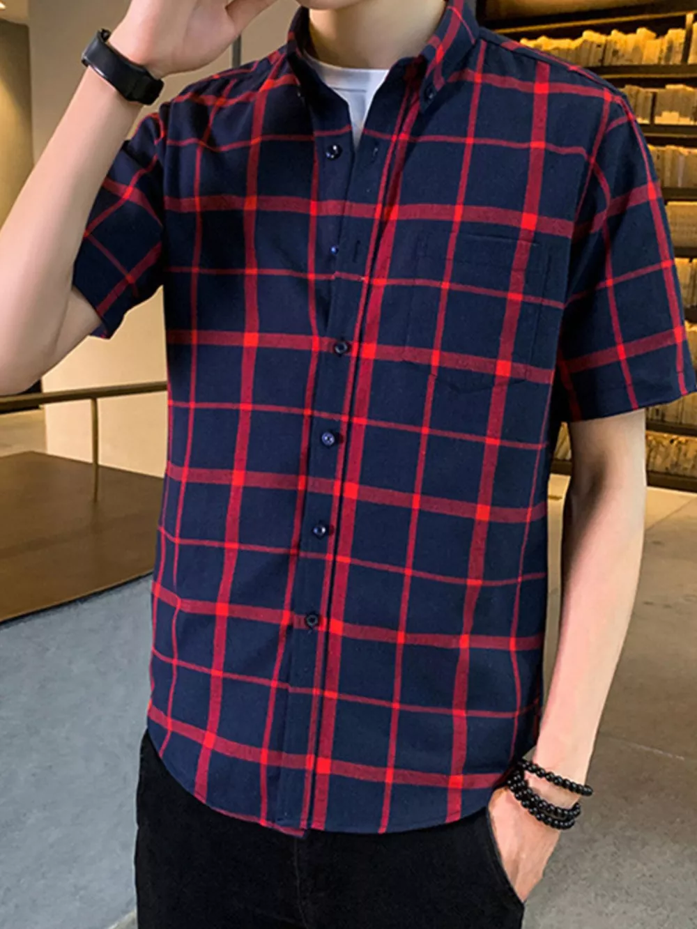 Men's Plus Size Casual Plaid Short Sleeve Shirt, image 3