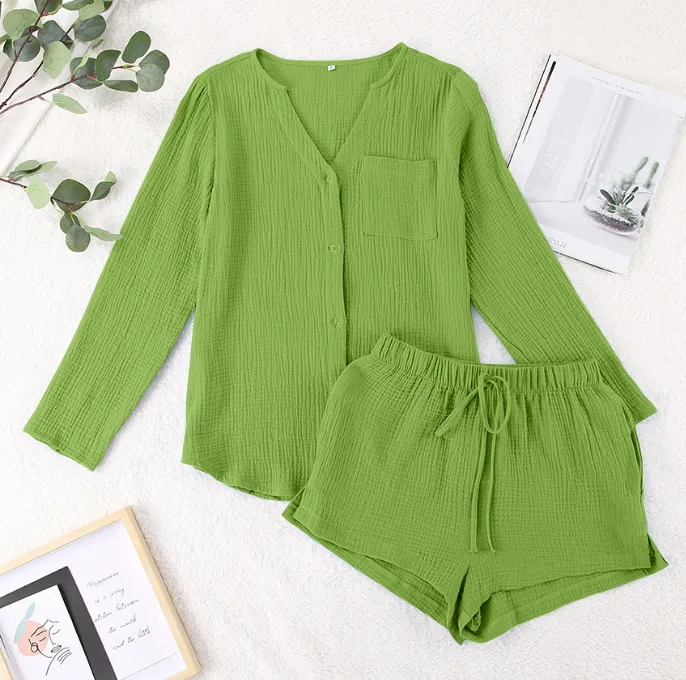 Notched Long Sleeve Top and Shorts Set, image 10