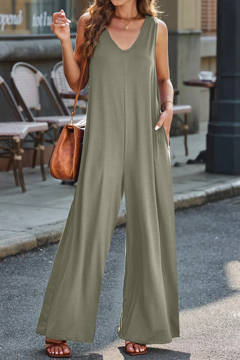 Full Size V-Neck Wide Strap Jumpsuit, image 9