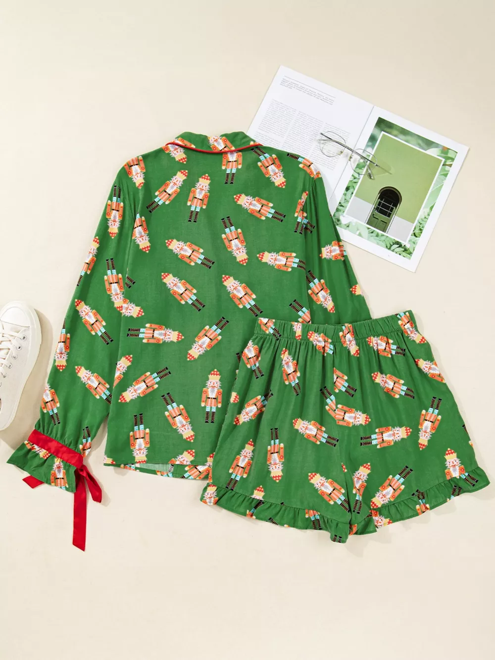 Christmas Nutcracker Button Up Top and Shorts Lounge Set, image 4