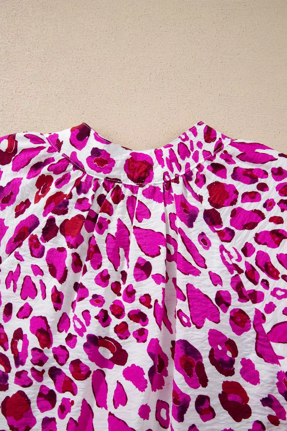 Leopard Print V Neck Puffy Half Sleeve Blouse, image 7
