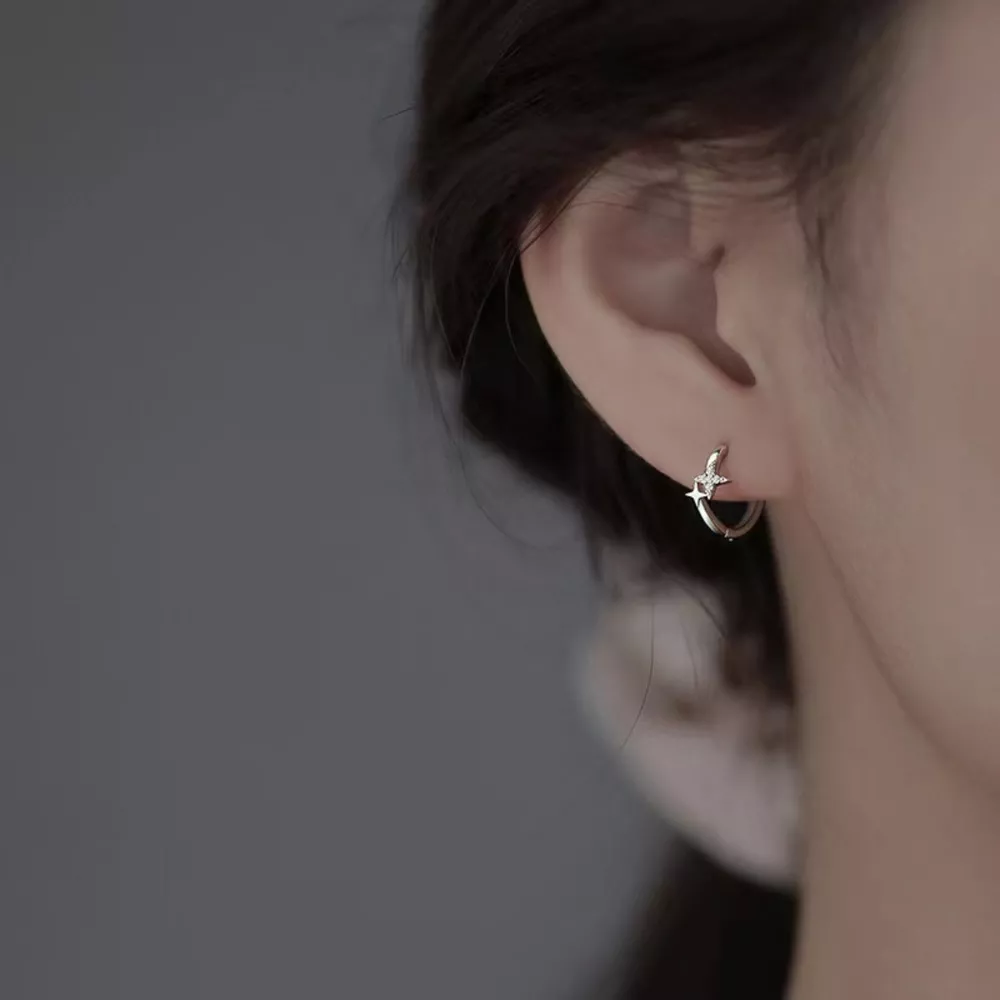 925 Sterling Silver Star Hoop Earrings