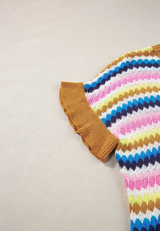 Contrast Round Neck Short Sleeve Sweater, image 12