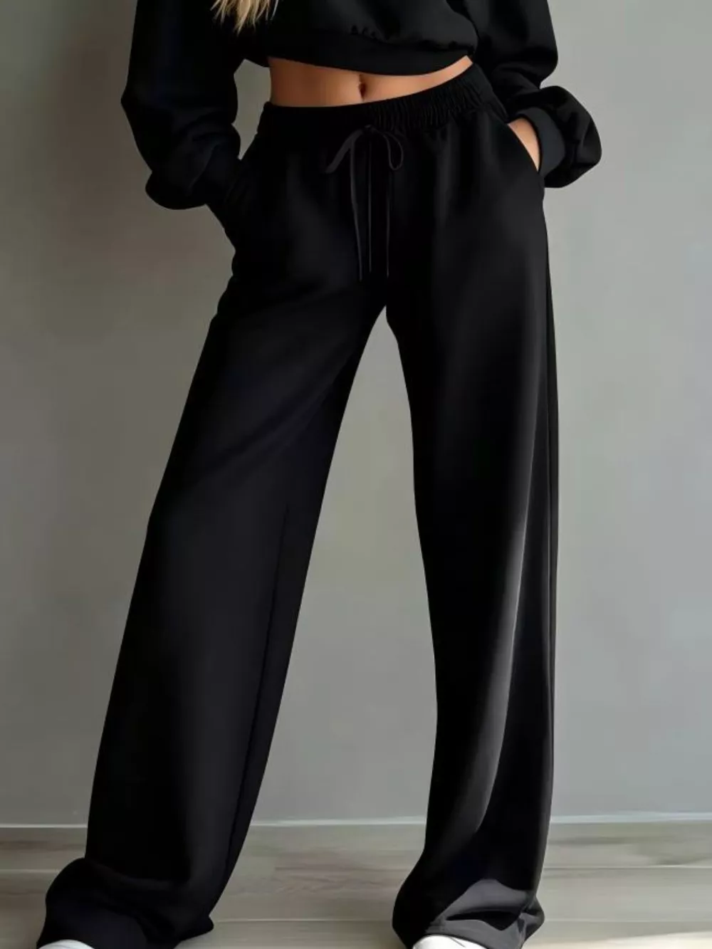 Round Neck Cropped Sweatshirt and Wide-Leg Pants, image 18