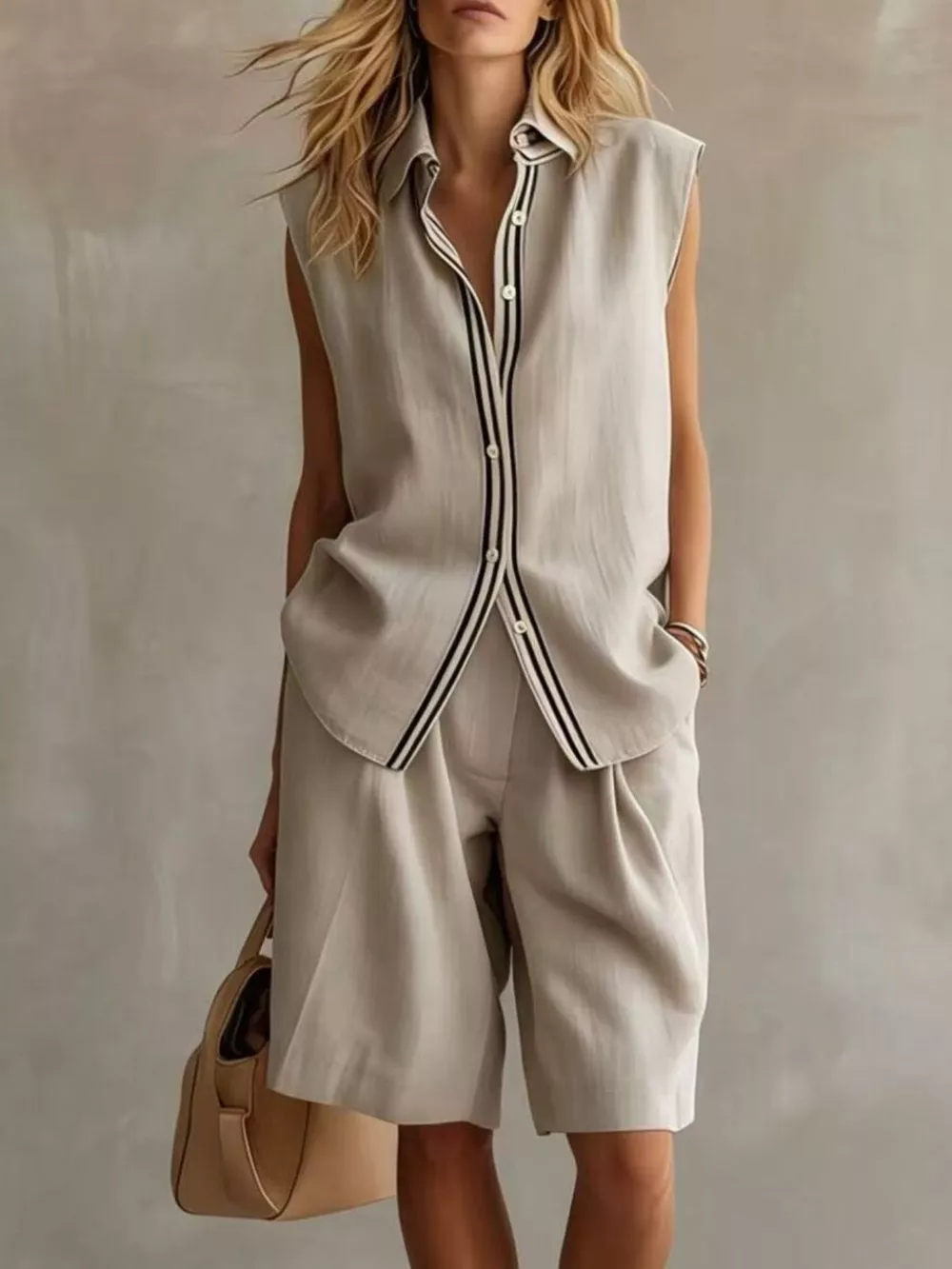Sleeveless Button Up Top and Shorts Set, image 7