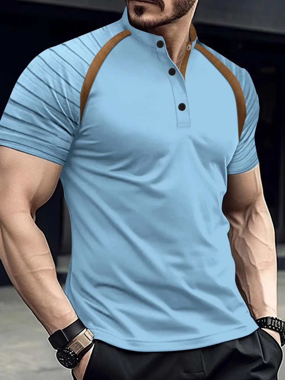 Men's Full Size Button Detail Short Sleeve Polo Plus Size, image 4