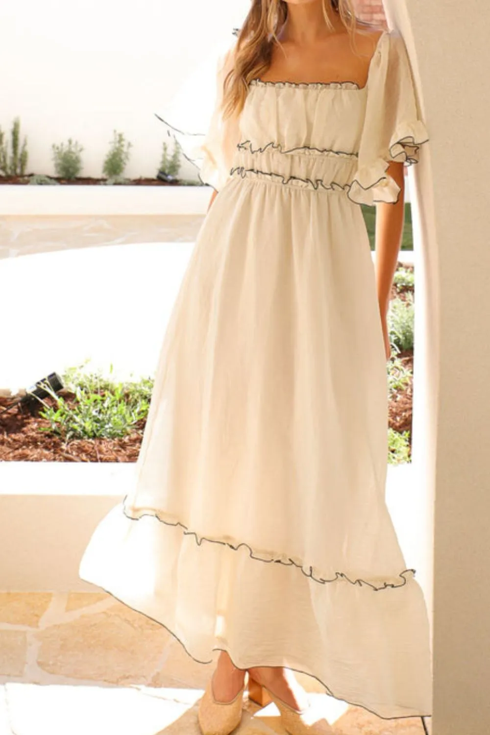 Square Neck Short Sleeve Midi Dress, image 5