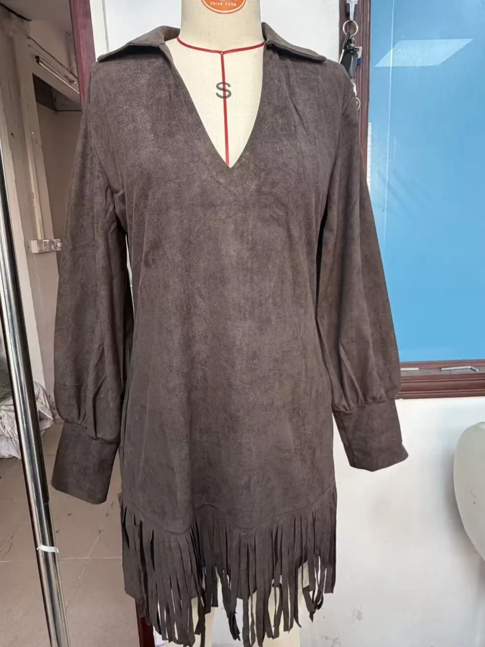 Fringed Lantern Sleeve Dress, image 3