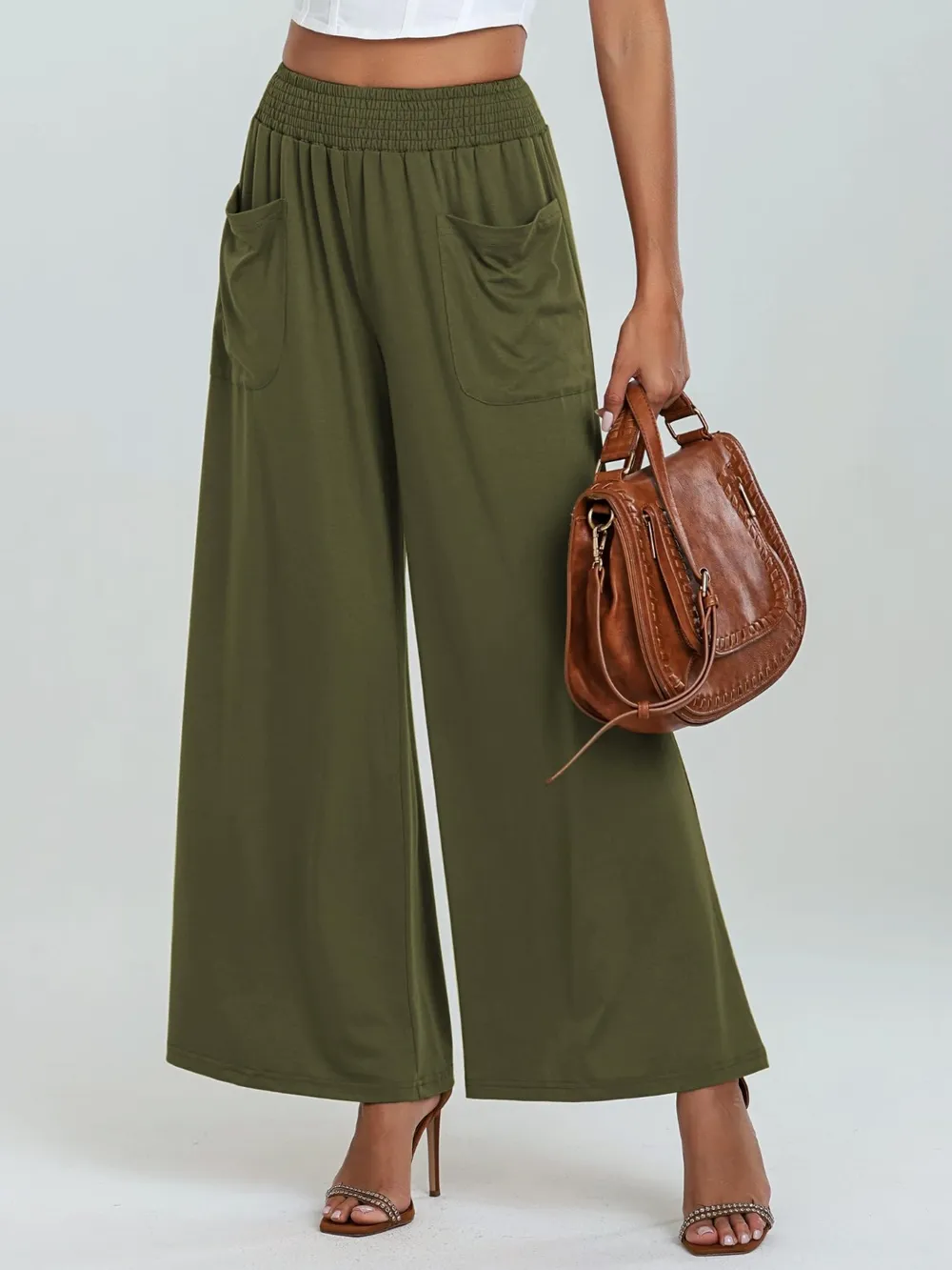 Pocketed Elastic Waist Wide Leg Pants, image 2