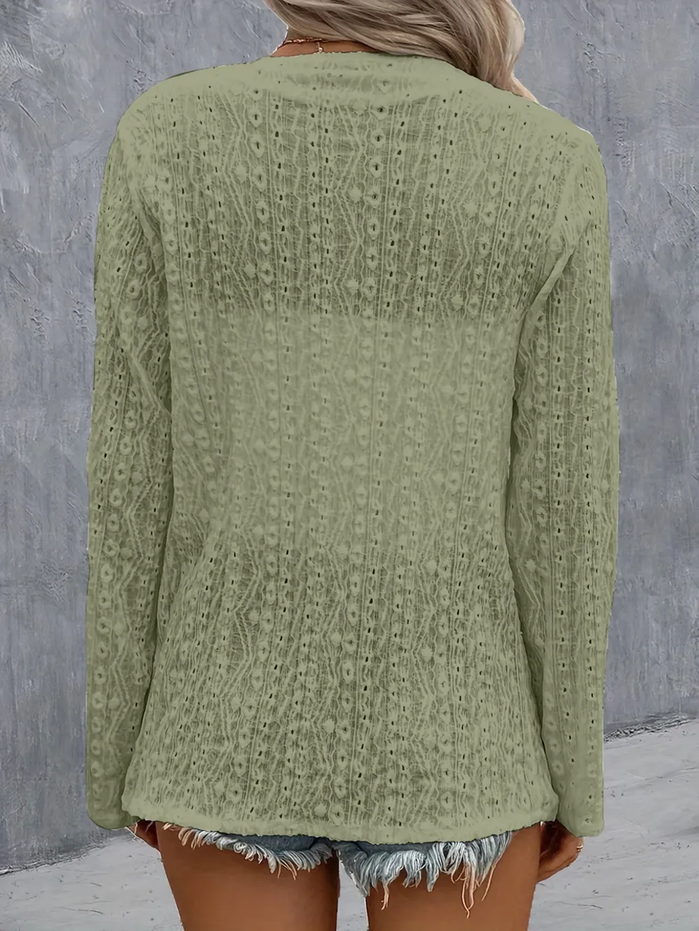 Eyelet Roll-Tab Sleeve Cardigan, image 8