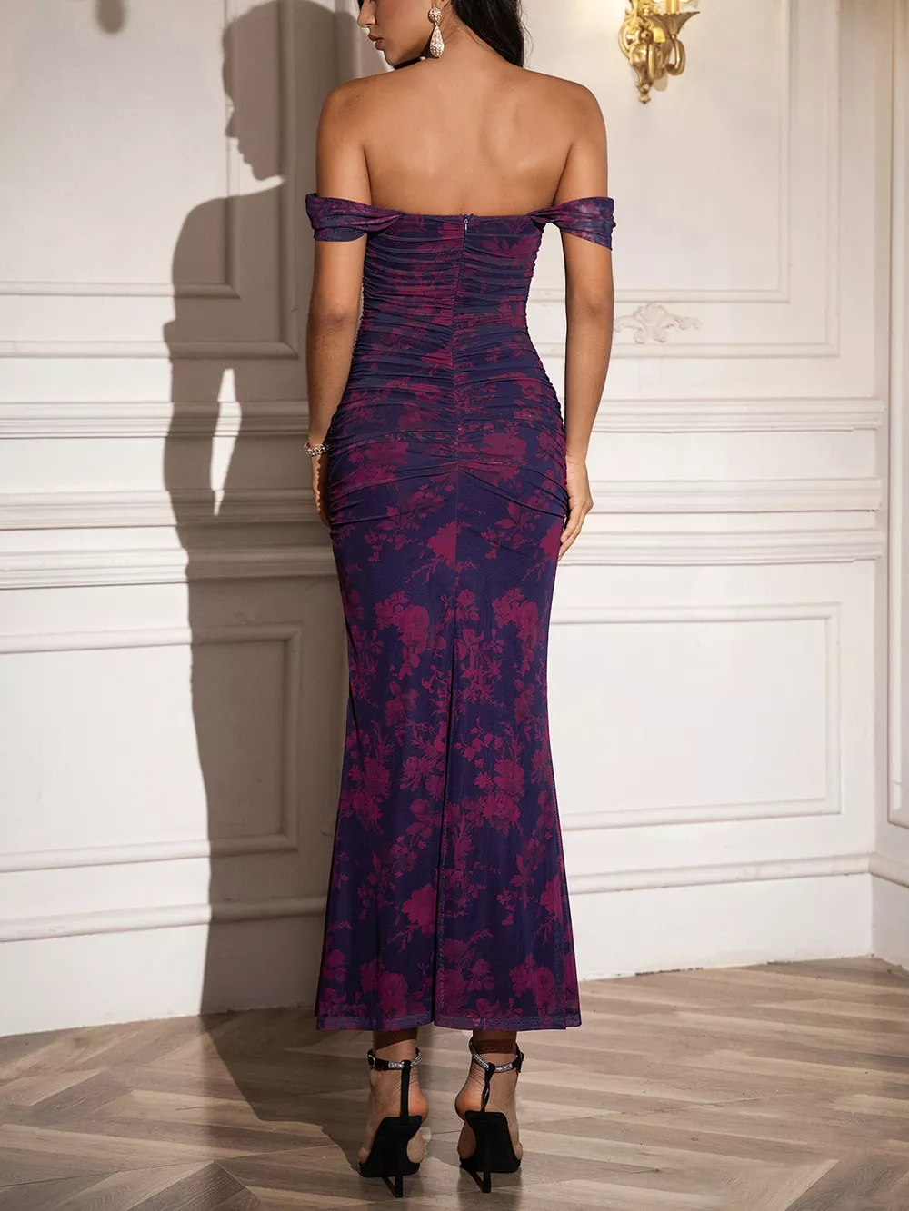 Off-Shoulder Ruched Floral Mermaid Dress, image 18
