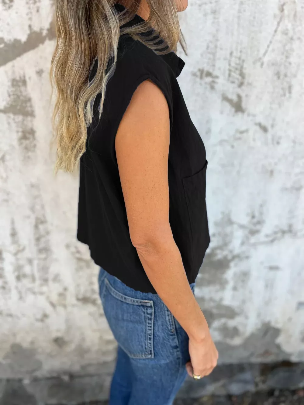 Button-Down Cap Sleeve Shirt, image 7