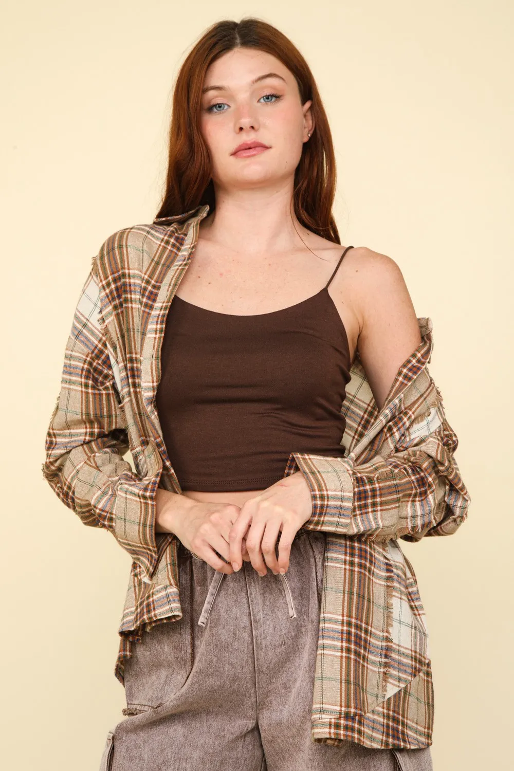 Contrast Plaid Raw Detail Shirt, image 3